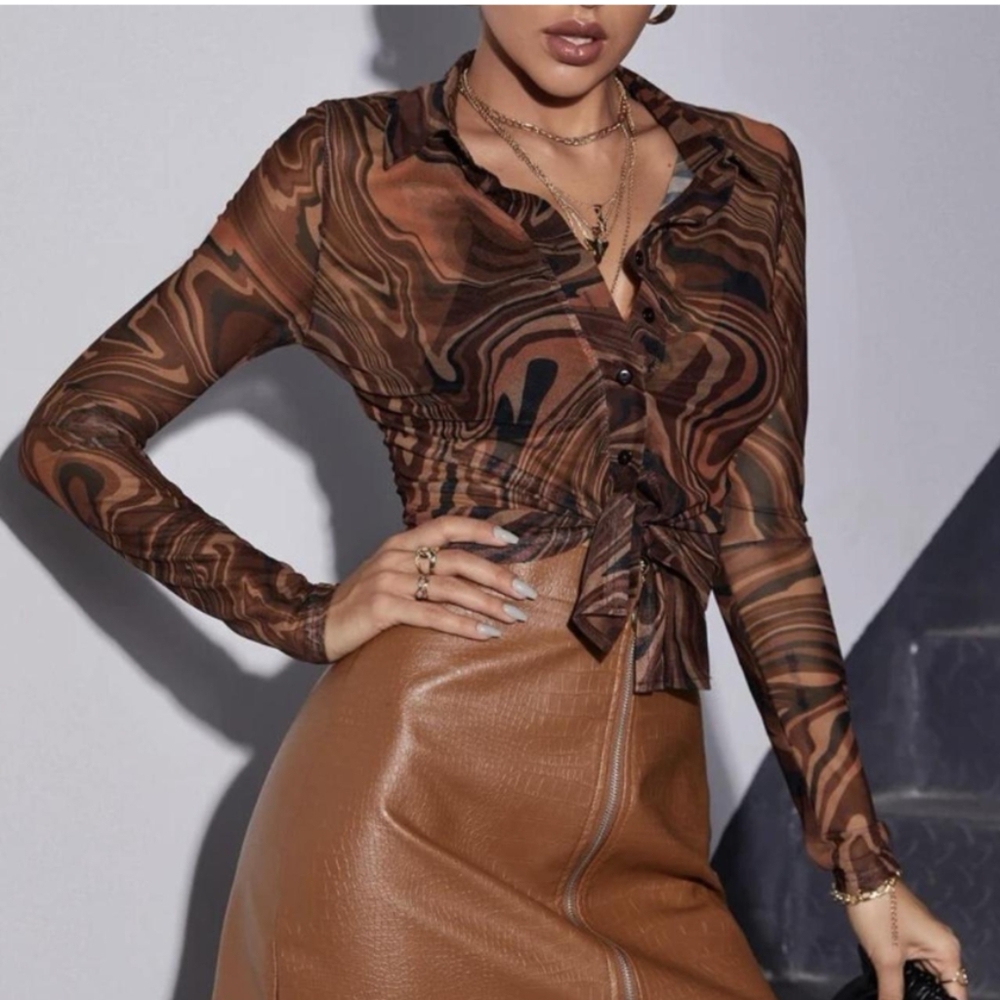 Brown Swirl Long Sleeve Top